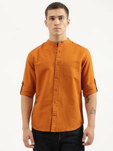 United Colors of Benetton Men Solid Casual Orange Shirt - Buy United ...