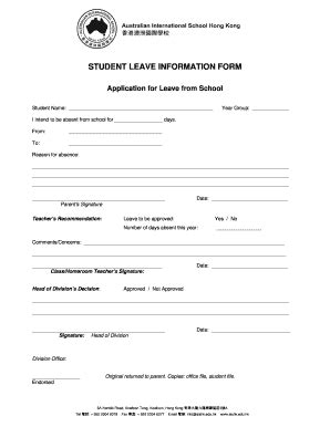 STUDENT LEAVE INFORMATION FORM - Fill and Sign Printable Template Online