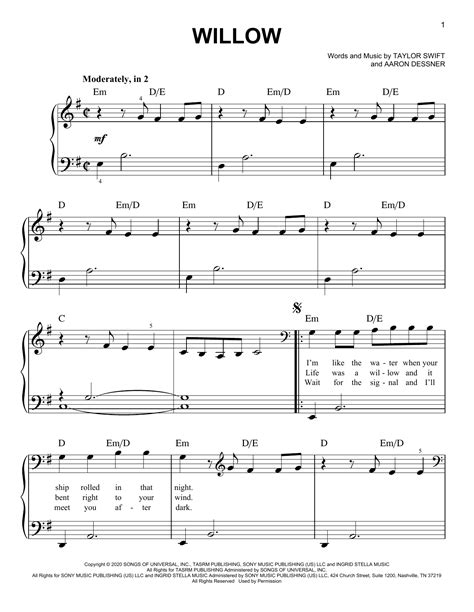 Taylor Swift "willow" Sheet Music & PDF Chords | Violin Solo Pop Music ...