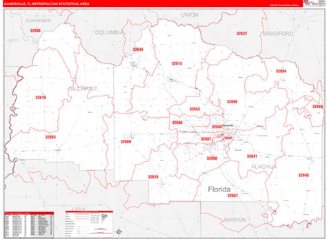 Gainesville Metro Area, FL 5 Digit Zip Code Maps - Red Line