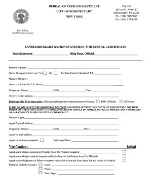 2013 Form NY Landlord Registration Statement for Rental Certificate ...
