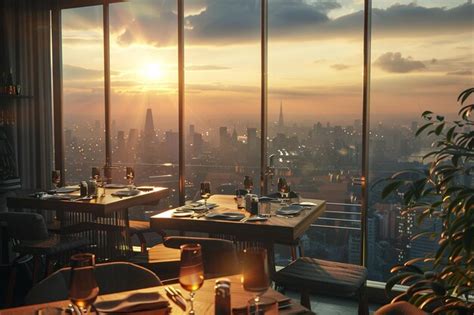 A trendy rooftop restaurant with panoramic city vi | Premium AI ...