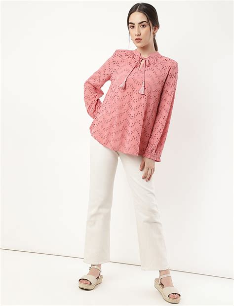 Buy Pure Cotton Embroidery Tie-Up Neck Blouse at Marks & Spencer