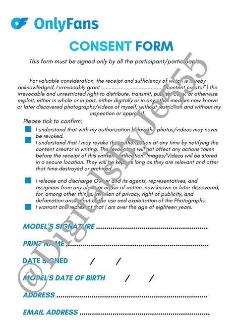 Onlyfans Content Consent Form Editable Template Digital Etsy Australia - Form example download