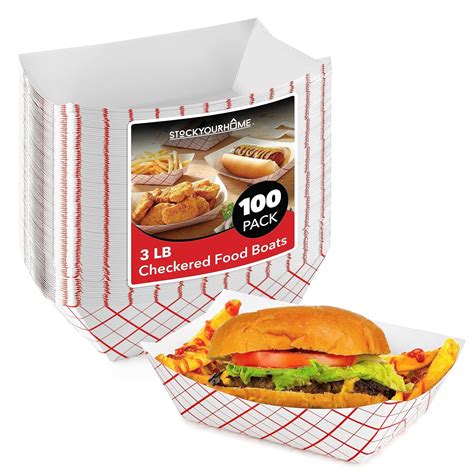 Paper Food Boats (100 Pack) Disposable Red and White Checkered Paper ...