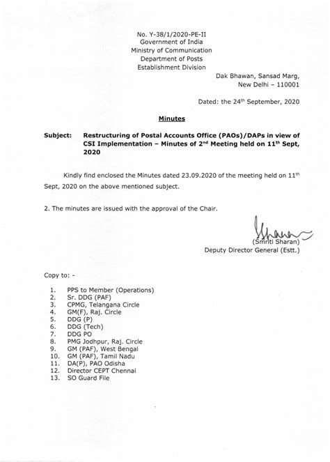 Restructuring of Postal Accounts Office (PAOs) / DAPs in view of CSI ...