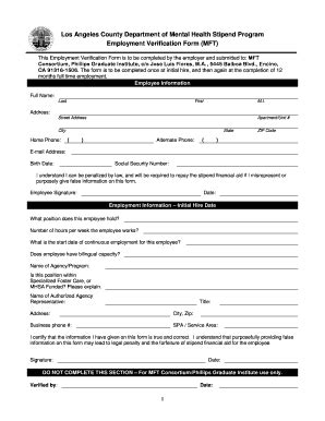 CA DMH Employment Verification Form (MFT) - Los Angeles County 2011 ...