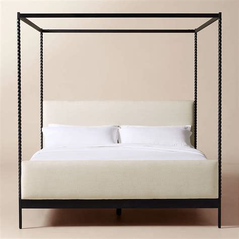 Amani Hand-Forged Steel Framed Warm White Upholstered Canopy Bed | CB2 ...