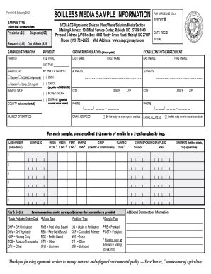 Fillable Online ncagr SOILLESS MEDIA SAMPLE INFORMATION - ncagr Fax ...