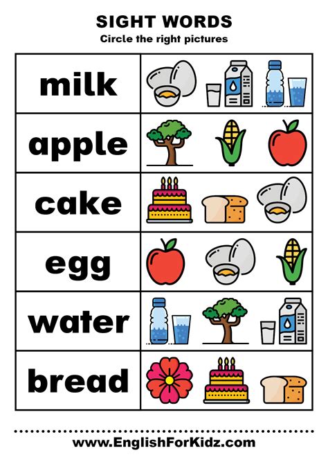 Sight words food | Sight word worksheets, Kindergarten worksheets sight ...