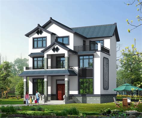 5m,徽派建筑设计 - 三层别墅设计图 - 别墅图纸商城