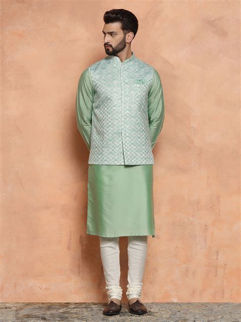 Kisah Men Green Kurta Jacket Set - Kisah