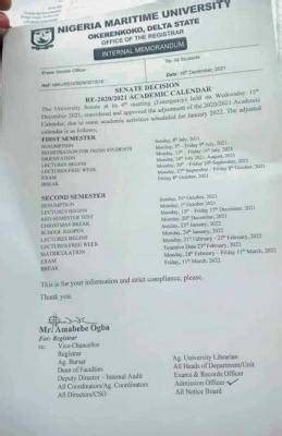 NMU adjusted academic calendar for 2nd semester, 2020/2021 - Myschool