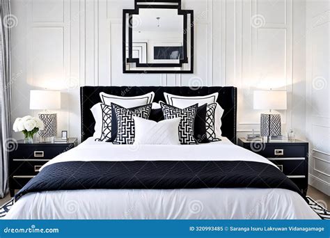 Luxurious Black-and-White Themed Bedroom with Modern Elegance Stock ...