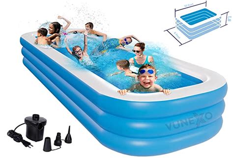 VUNEXO 10 Feet Rectangular Inflatable Pool with Electric Pump Family ...
