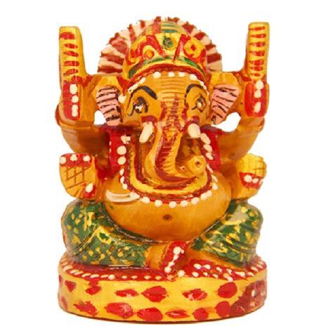 Buy santarms Handmade Small Wooden Ganesh Idol Round(2.5 inch ...