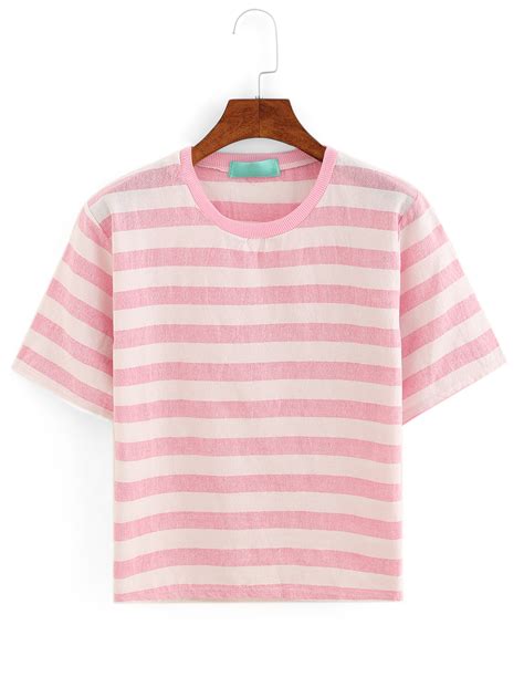 Pink Striped T-shirt -SheIn(Sheinside)