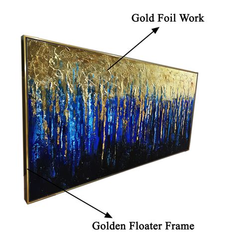 Parisian Blue & Gold Drip 100% HandPainted Wall Painting (28 x 56 ...