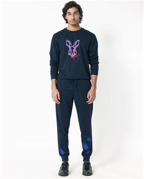 Rare Rabbit Men's Drato Navy Cotton Graphic Print Regular Fit Full Sle