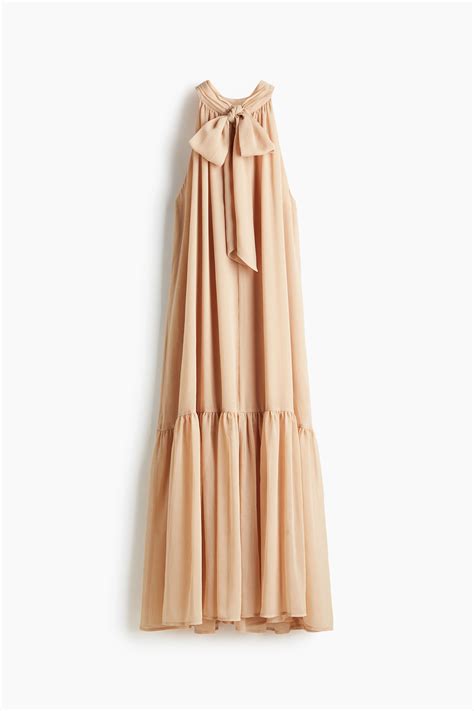 Bow-collar maxi dress - Beige - Ladies | H&M IN
