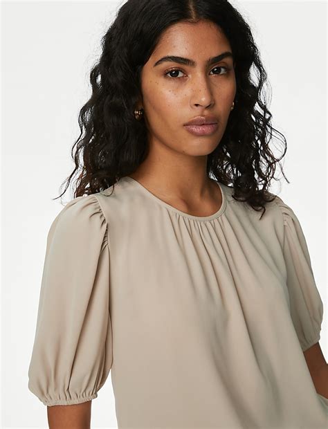 Buy Round Neck Puff Sleeve Blouse at Marks & Spencer