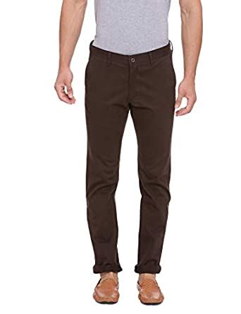 Buy BASICS Tapered Fit Raven Brown Stretch Trouser at Amazon.in