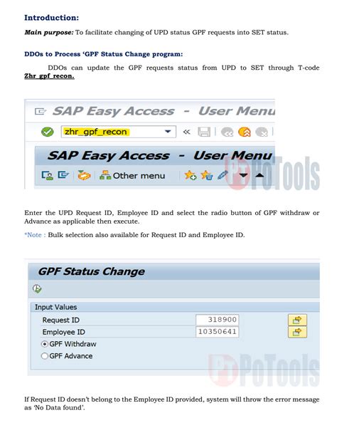 Standard Operating Procedure for Updation of GPF Status by DDO