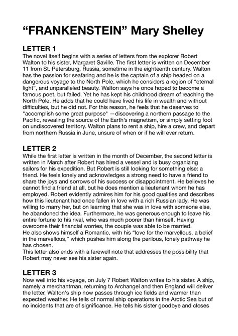 Frankenstein chapters summary | Sintesi del corso di Inglese - Docsity