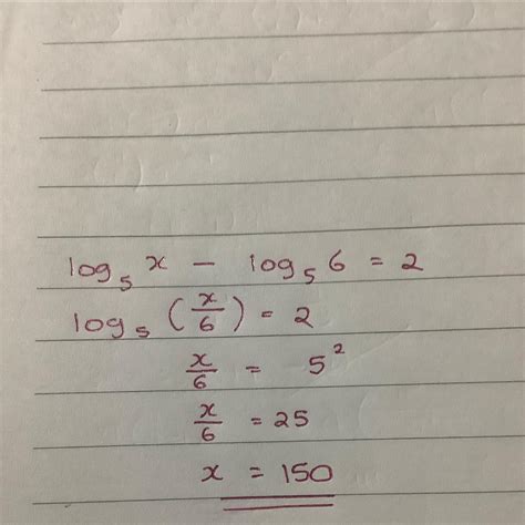 Solve the following equation for x: log base 5 of x - log base 5 of 6 ...