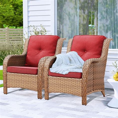 Bellefurn Patio Wicker Chairs Set of 2,High Back Outdoor Rattan Patio ...