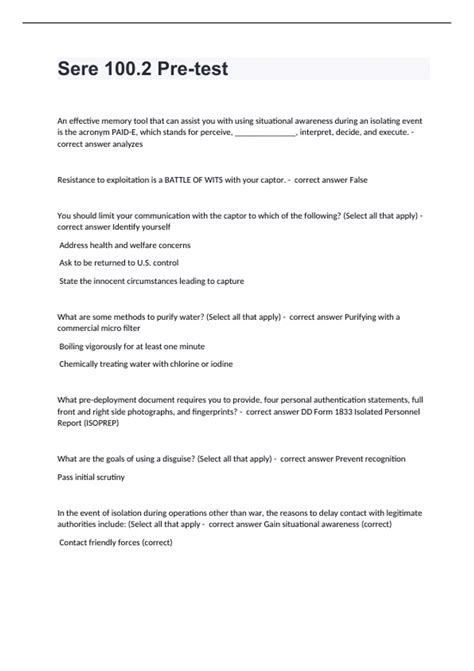 Sere 100.2 Pre-test with complete solutions latest update - A-US1329 ...