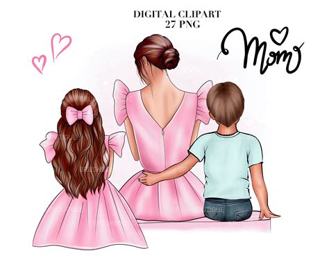Mother Daughter and Son Clipart, Mom 2 Kids Clipart, Mom Clipart, Mommy ...