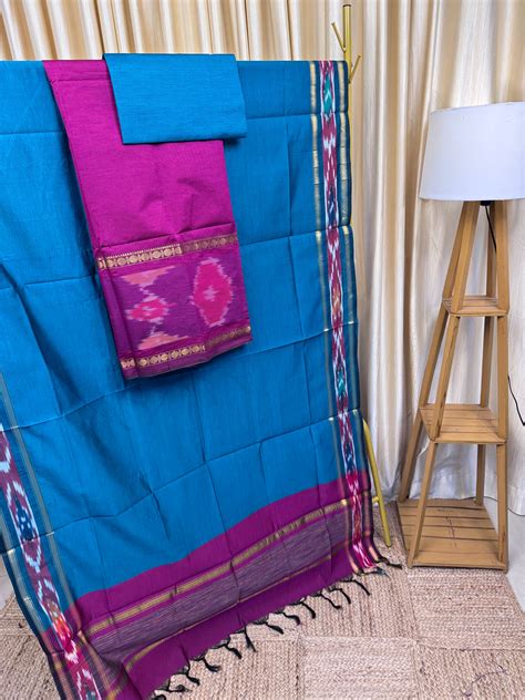 Pochampalli Rudraksha border Rani pink and Rama blue -PRB5 – LAKSHA ...