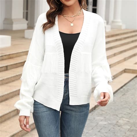 gbyLJF Womens Cropped Cardigans Sweaters Fall Lightweight Open Front V ...