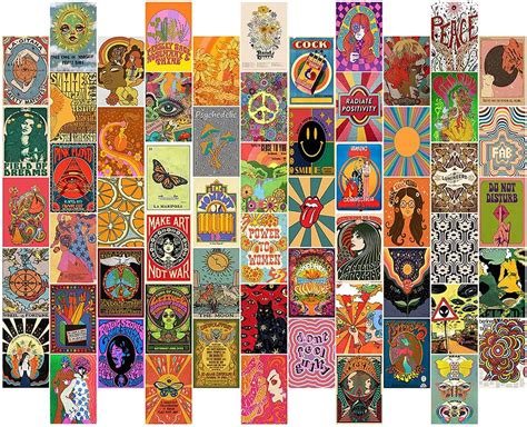 Buy ZJNB 60 PCS Retro Vintage Hippie Trippy Wall Collage Kit Aesthetic ...