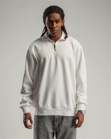 QUARTER-ZIP WHITE SWEATSHIRT – ORGANDY