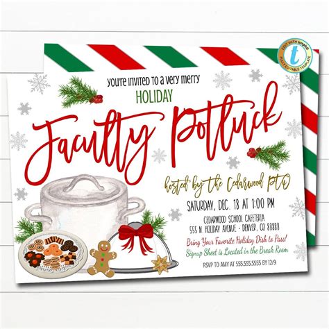 Holiday Faculty Potluck Invitation, Christmas Event Invite, School ...