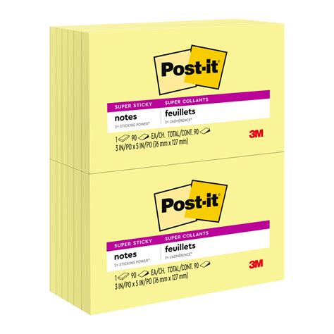 Post-it Super Sticky Notes, Canary Yellow, 3 in. x 5 in., 90 Sheets, 12 ...