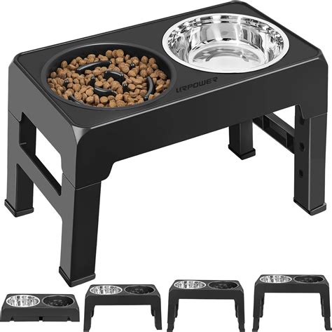URPOWER Elevated Dog Bowls with Slow Feeder 4 Height Adjustable Dog ...