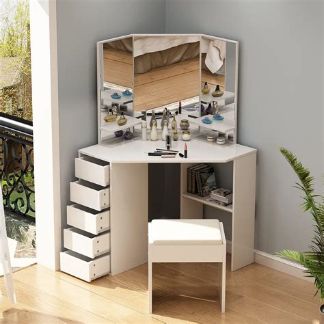 Buy Mellcom Corner Vanity Desk Makeup Table Set,Dressing Table with 5 ...