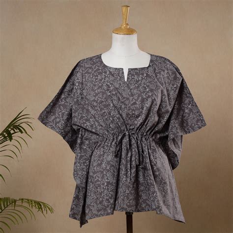 Hand Block Printed Cotton Kaftan with Tie-Up Waist