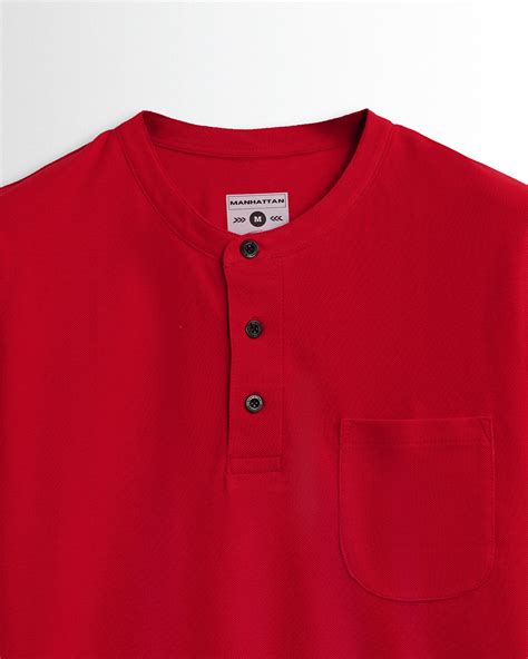 Pure Cotton Henley Pocket T shirts (Red) – Pitshirts