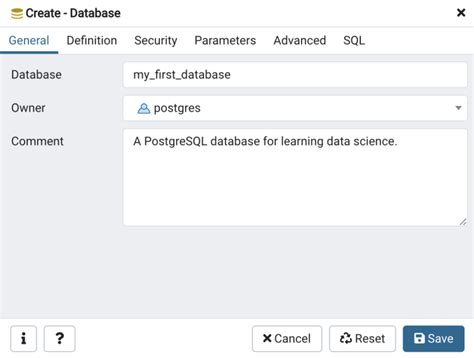 CreateDatabase in PostgreSQL 的图像结果