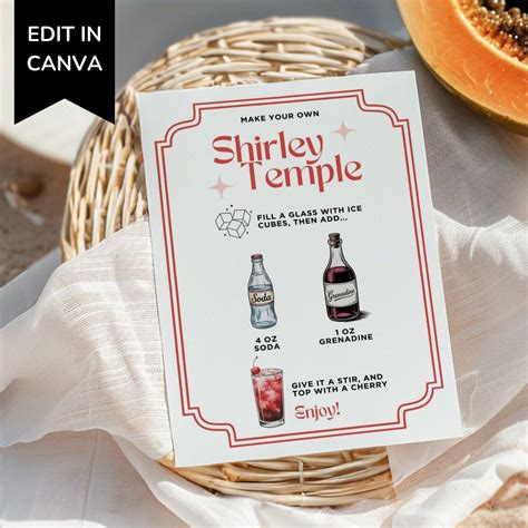 Shirley Temple Bar Sign Template, Drink Station Sign for Graduation ...