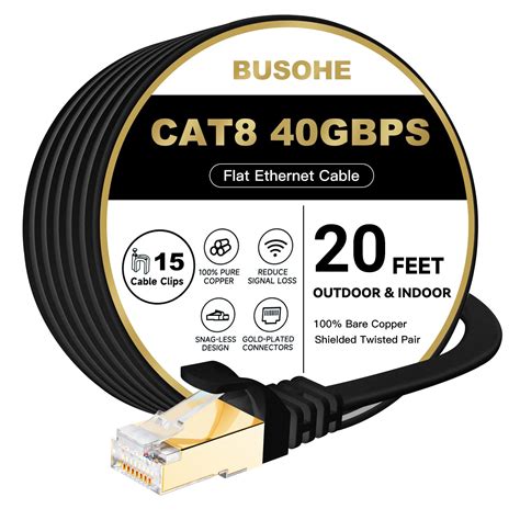 Cat7 Ethernet Cable 20 FT Black, BUSOHE Cat-7 Flat RJ45 Computer ...