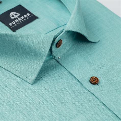 Aqua Green Color Linen Formal Shirts For Men – Punekar Cotton