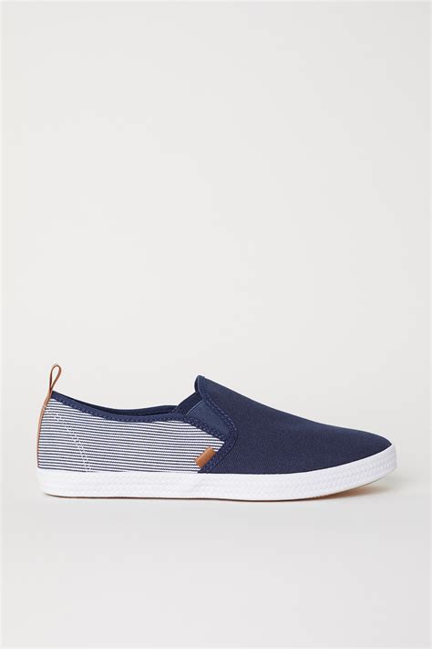 Slip-on trainers - Dark blue/Striped - Men | H&M IN