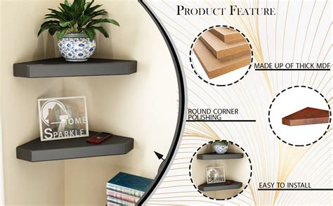 Home Sparkle Set of 2 Corner Wall Shelves Engineered Wood (Black ...