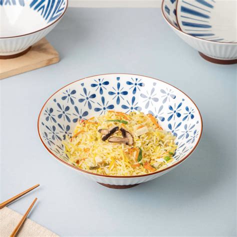 Umai Autumn Floral Ceramic Ramen Bowl Blue And White 900 ml Online ...
