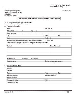 Fillable Online winnebagopresbytery Academic Debt Reduction Program ...